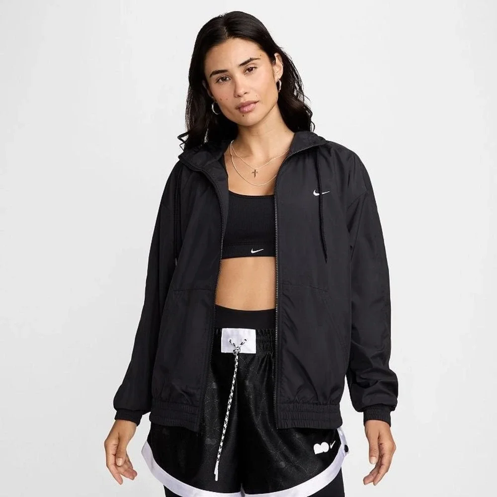 Nike Sportswear Essential Women Black UV Protection Hooded Windbreaker Jacket S‎